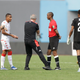 Tunisia’s head coach Mondher Kebaier, center left, cannot believe referee Janny Sikazwe blew the whistle early in his team’s match against Mali.